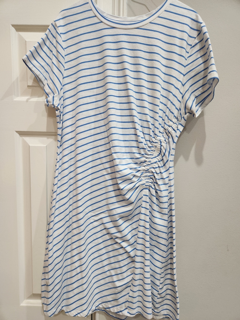 Universal Thread White & Light Blue Striped Side-Ruched Dress XL